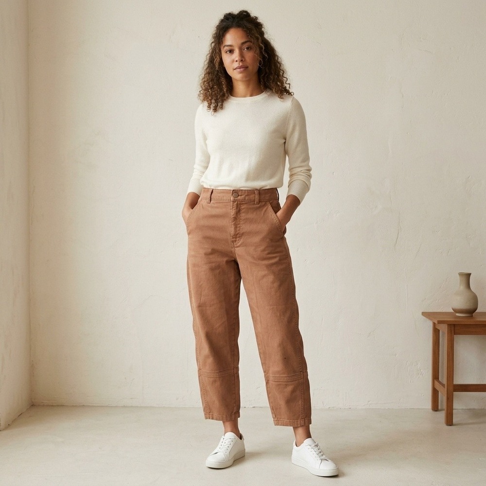 Everlane Womens Utility Barrel Pants 8 Brown High Rise Organic Cotton Minimalist